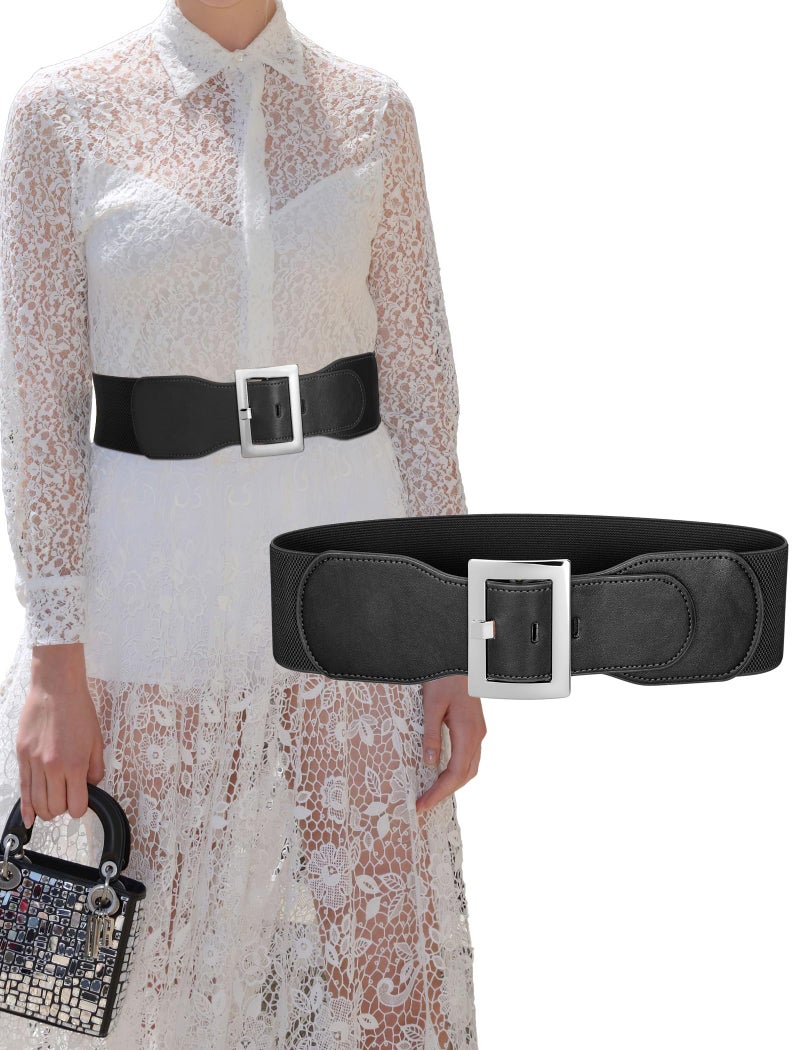 SUOSDEY Wide Elastic Black Belts for Women Dresses 3 Inch Wide stretchy Santa belt for Halloween Costume - Image 4